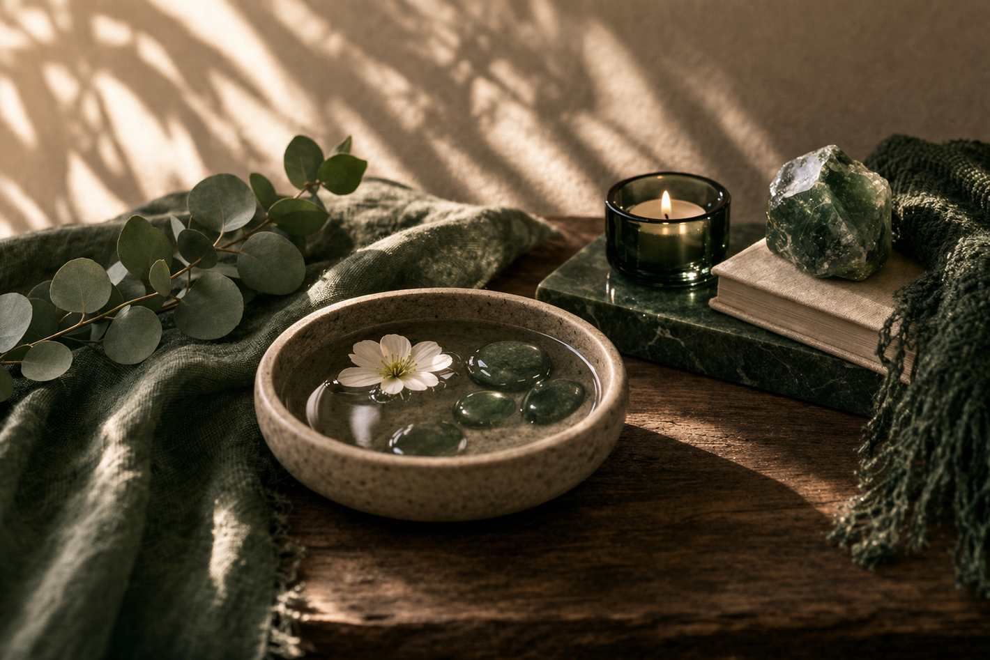 Premium intention candles for grounding arranged beautifully with crystals and spiritual tools.