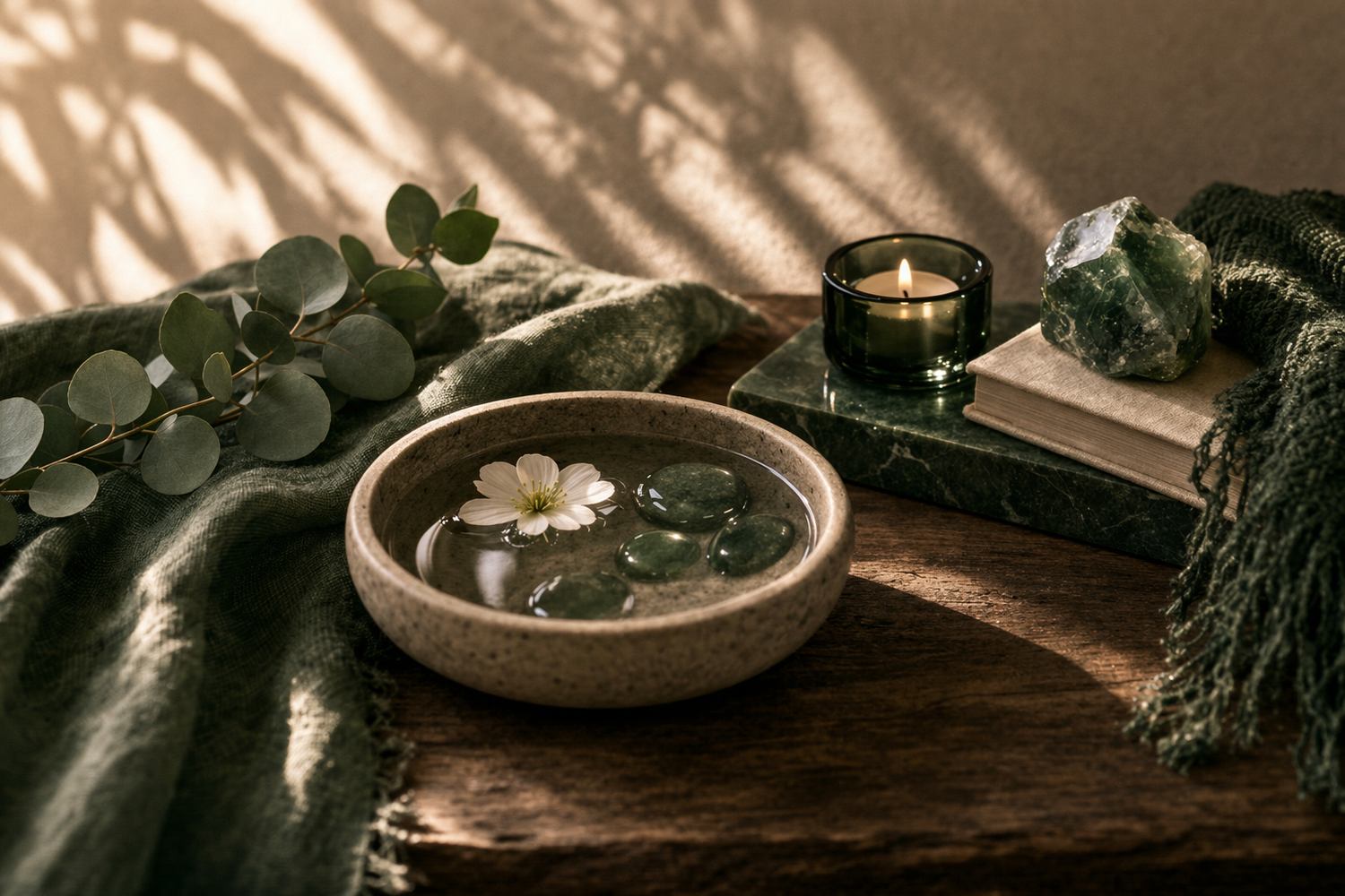 Premium intention candles for grounding arranged beautifully with crystals and spiritual tools.